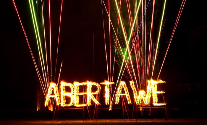 Lit up ABERTAWE and Fireworks at Swansea Fireworks Display